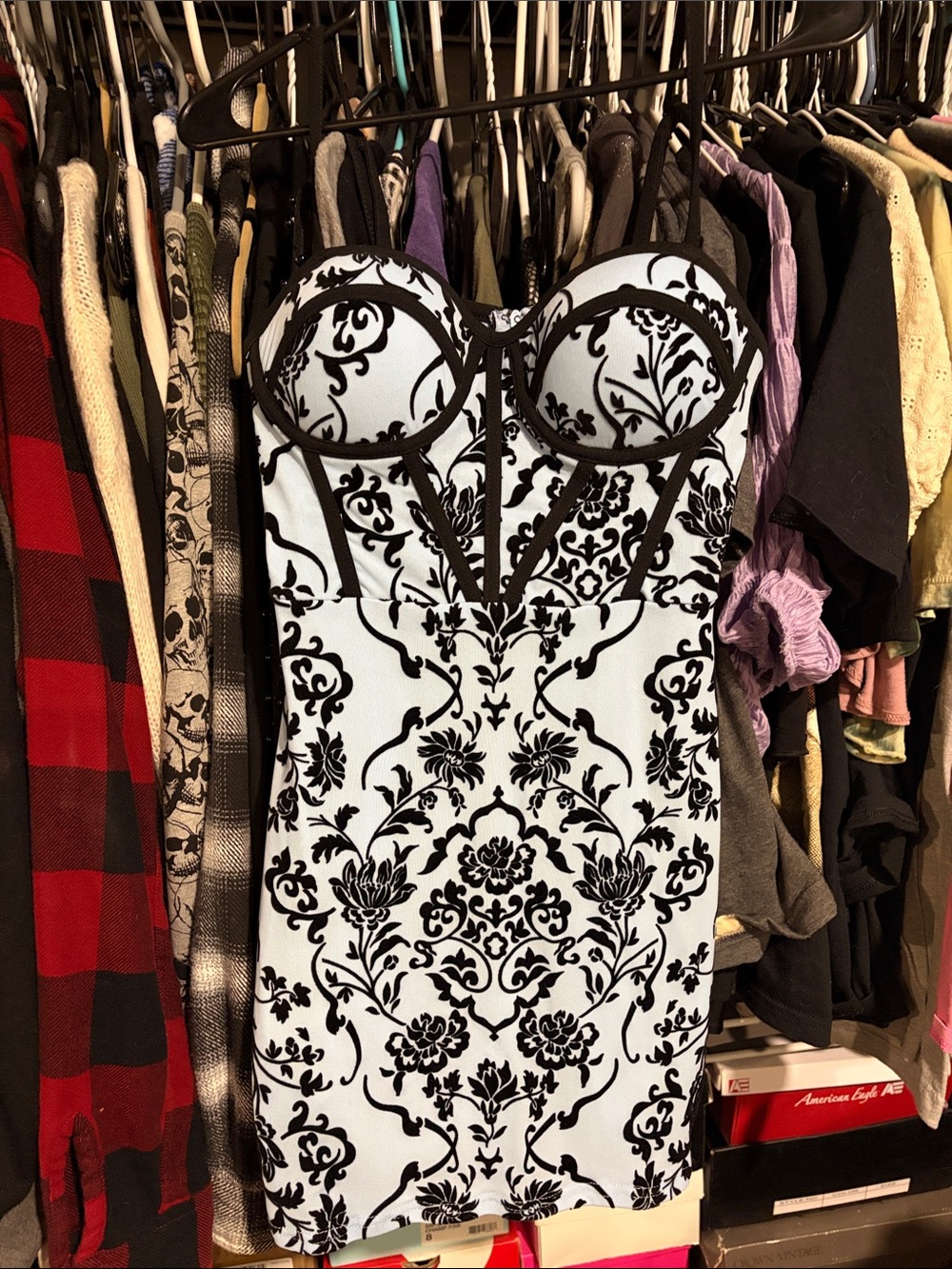 NWT Windsor Black and White Strapless Floral Bodycon Dress